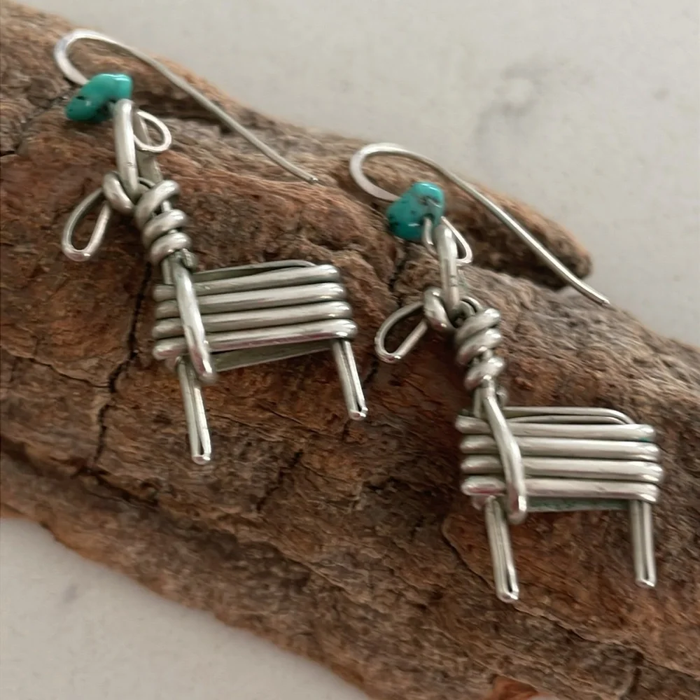 Native American Sterling Silver Split Twig Figurine & Sleeping Beauty Earrings